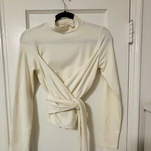 Reformation Wrap Long Sleeved Mock-neck Cream Top